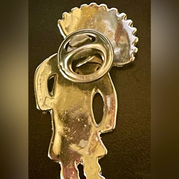 Vintage Kachina Silver and Turquoise Lapel Pin - Picture 6 of 7